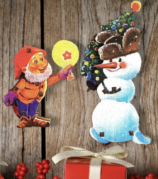 Набор из 2 деревянных игрушек. Снеговик и гномик (Зарубин)