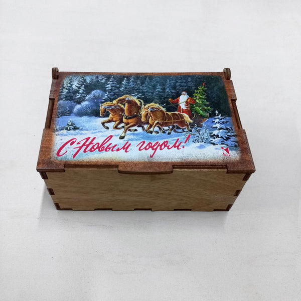 Флажки деревянные на елку "С новым годом! ", 10 штук в коробке (художник В.Зарубин)
